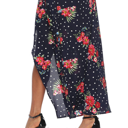 Cross-border European and American autumn long sleeve polka dot chiffon printed dress lace-up sexy split deep V dress female A1694