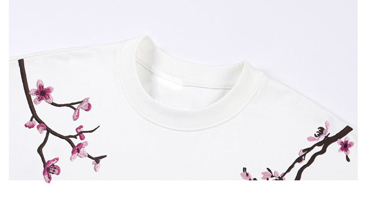 High-Quality Pure Cotton Embroidered Vine Floral Long-Sleeved T-Shirt for Women American Fashion Brand Design High Street Retro Casual