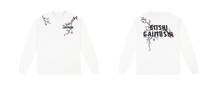 High-Quality Pure Cotton Embroidered Vine Floral Long-Sleeved T-Shirt for Women American Fashion Brand Design High Street Retro Casual