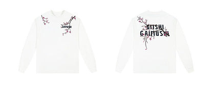High-Quality Pure Cotton Embroidered Vine Floral Long-Sleeved T-Shirt for Women American Fashion Brand Design High Street Retro Casual