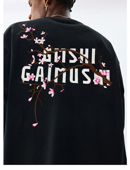 High-Quality Pure Cotton Embroidered Vine Floral Long-Sleeved T-Shirt for Women American Fashion Brand Design High Street Retro Casual