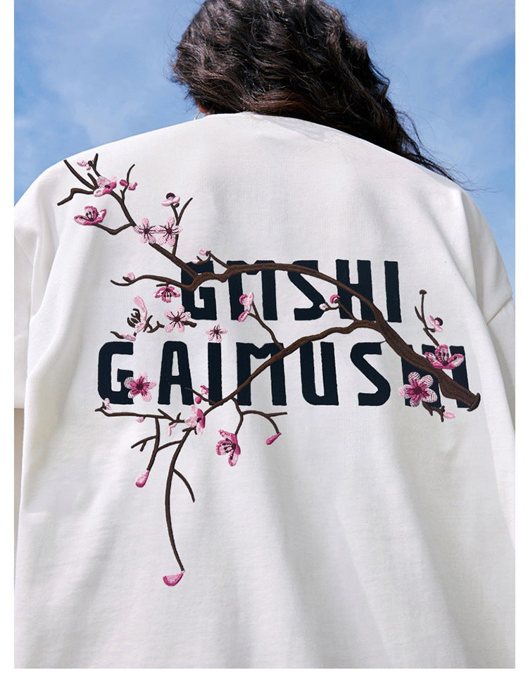 High-Quality Pure Cotton Embroidered Vine Floral Long-Sleeved T-Shirt for Women American Fashion Brand Design High Street Retro Casual