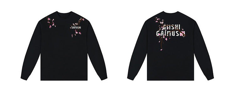 High-Quality Pure Cotton Embroidered Vine Floral Long-Sleeved T-Shirt for Women American Fashion Brand Design High Street Retro Casual