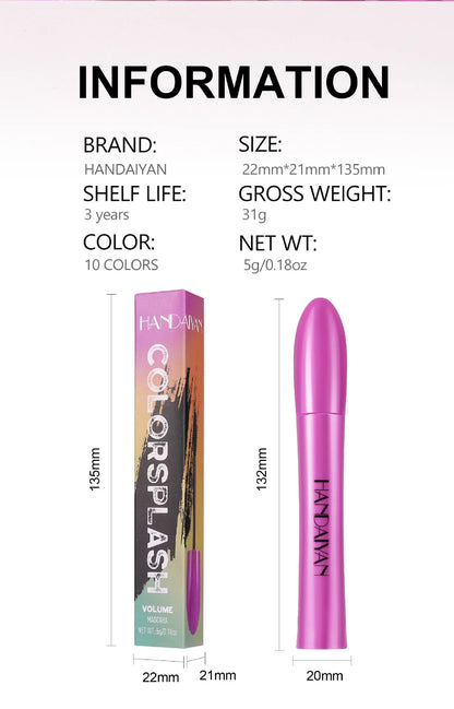 Colorful Silk Mascara Waterproof Mascara Blue Red Black Cream Thickening Lengthening Curling Smudge-Proof Makeup Cosmetic