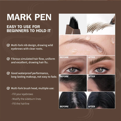 Stylo Sourcils 4D Liquide Multi-Fourches - Waterproof, Longue Tenue