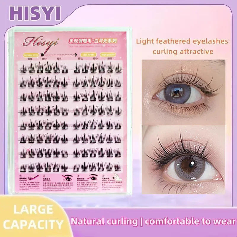 Faux Cils Auto-Adhésifs HISYI - 8 Rangées, Sans Colle, Look Naturel, Réutilisables (Lot de 8)