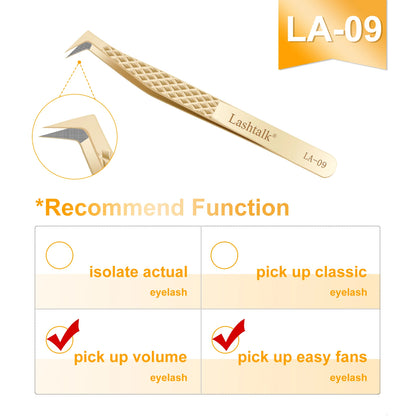 Lashtalk Precision Lash Tweezers - Fiber Tip, Diamond Anti-Slip Grip, Gold Stainless Steel