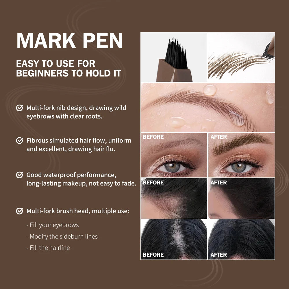 Stylo Sourcils 4D Liquide Multi-Fourches - Waterproof, Longue Tenue