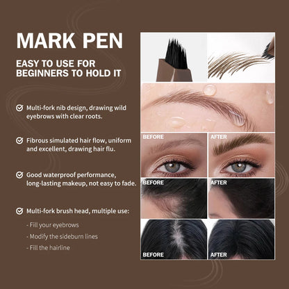 Stylo Sourcils 4D Liquide Multi-Fourches - Waterproof, Longue Tenue