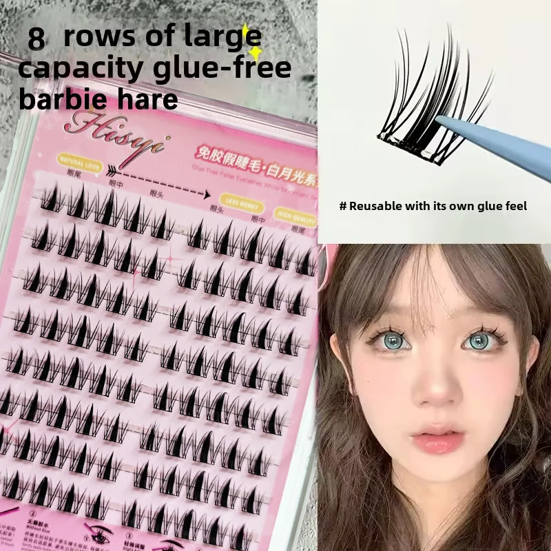 Faux Cils Auto-Adhésifs HISYI - 8 Rangées, Sans Colle, Look Naturel, Réutilisables (Lot de 8)