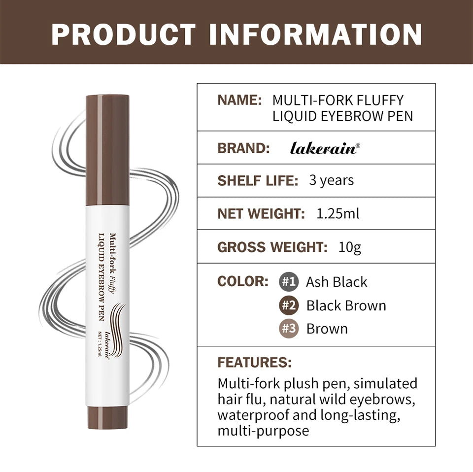 Stylo Sourcils 4D Liquide Multi-Fourches - Waterproof, Longue Tenue