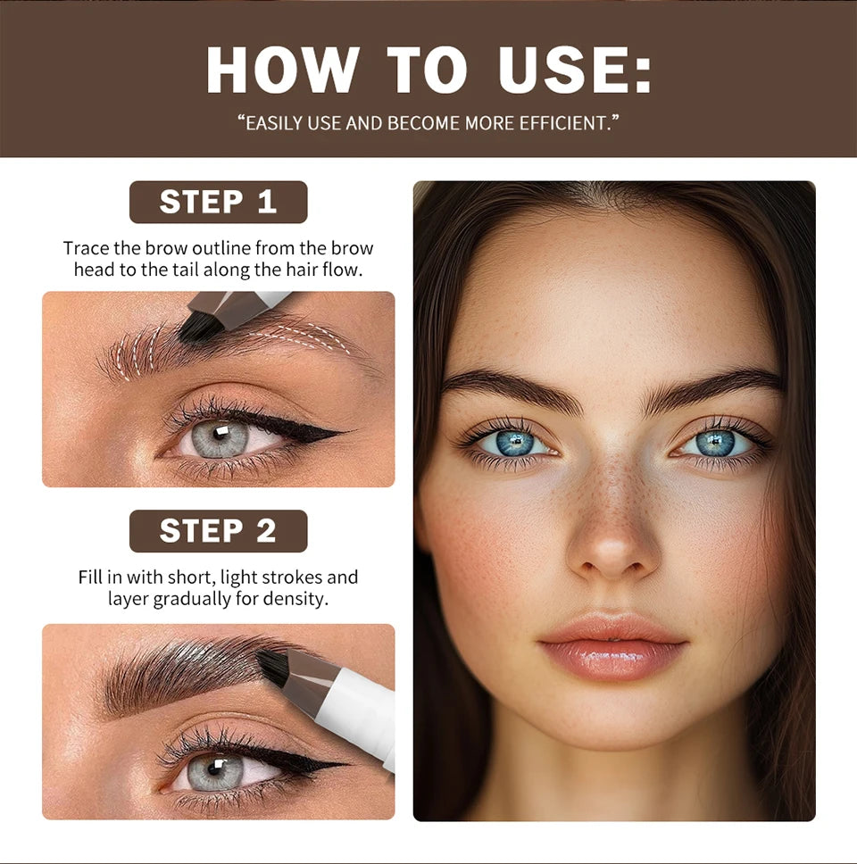 Stylo Sourcils 4D Liquide Multi-Fourches - Waterproof, Longue Tenue