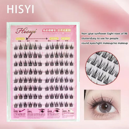 Faux Cils Auto-Adhésifs HISYI - 8 Rangées, Sans Colle, Look Naturel, Réutilisables (Lot de 8)