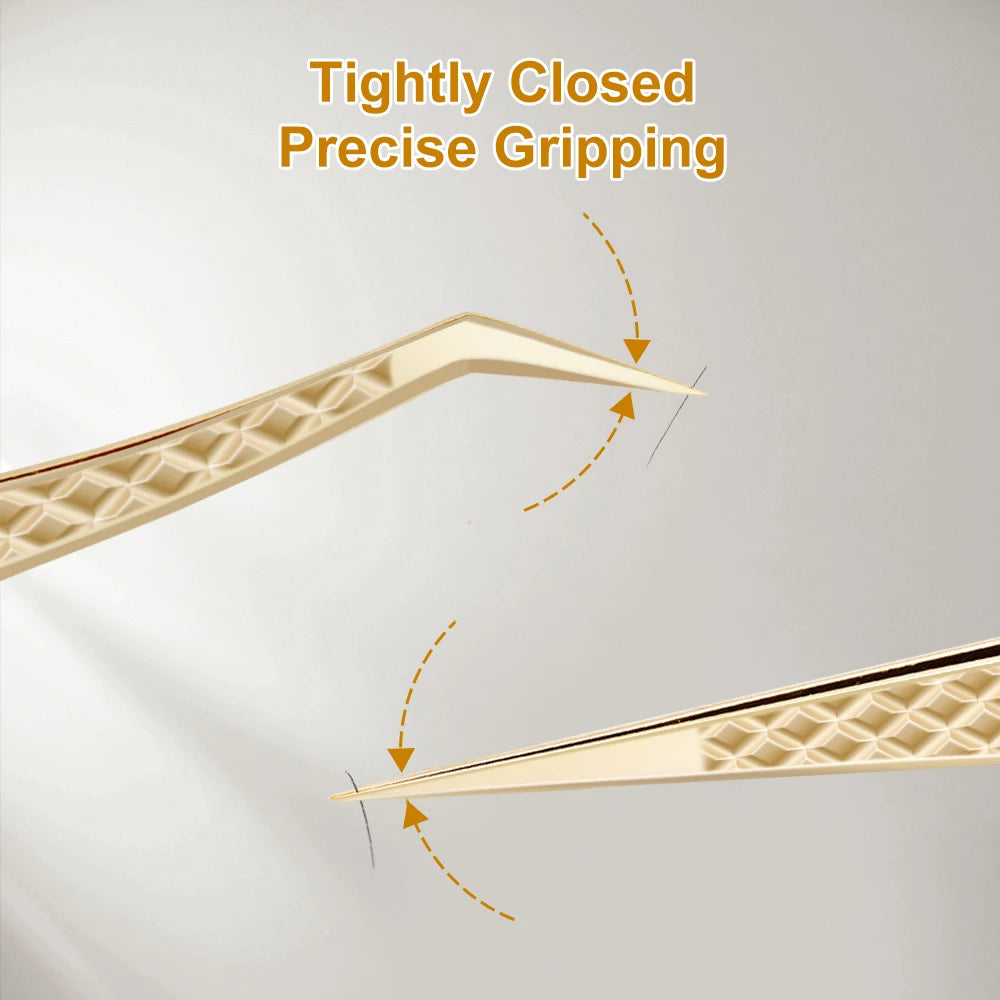 Lashtalk Precision Lash Tweezers - Fiber Tip, Diamond Anti-Slip Grip, Gold Stainless Steel