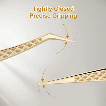 Lashtalk Precision Lash Tweezers - Fiber Tip, Diamond Anti-Slip Grip, Gold Stainless Steel