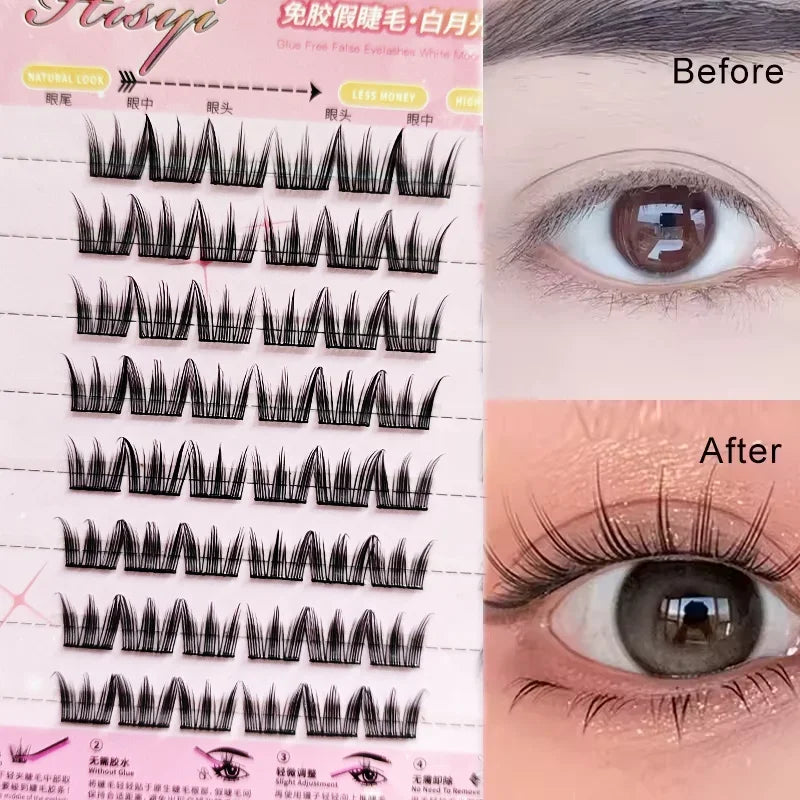 Faux Cils Auto-Adhésifs HISYI - 8 Rangées, Sans Colle, Look Naturel, Réutilisables (Lot de 8)