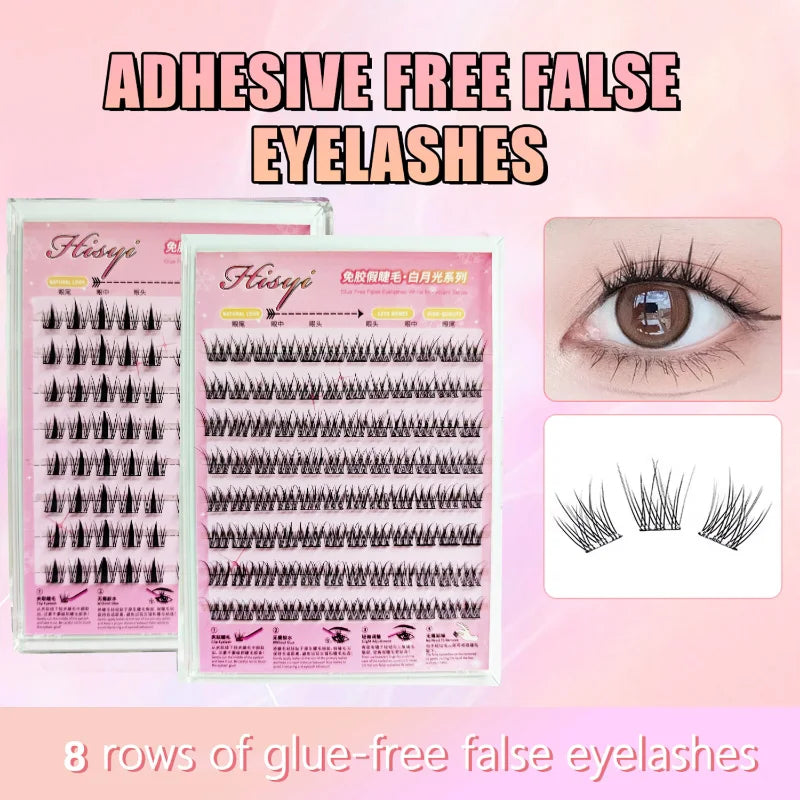 Faux Cils Auto-Adhésifs HISYI - 8 Rangées, Sans Colle, Look Naturel, Réutilisables (Lot de 8)