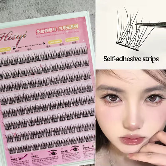 HISYI Self-Adhesive Eyelashes - 8 Rows, Glue-Free, Natural Look, Reusable (Pack of 8)