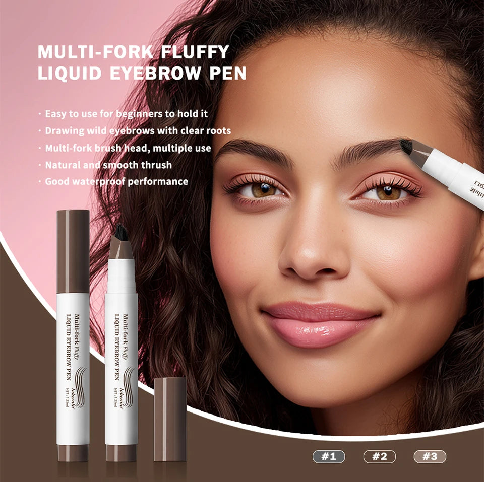 Stylo Sourcils 4D Liquide Multi-Fourches - Waterproof, Longue Tenue